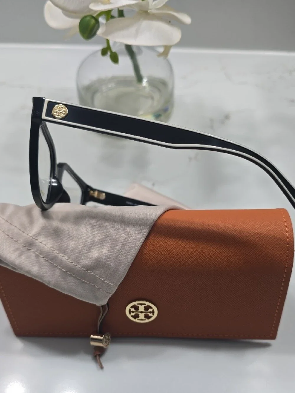 Tory Burch Black Square Optical Glasses with Tan Logo Case